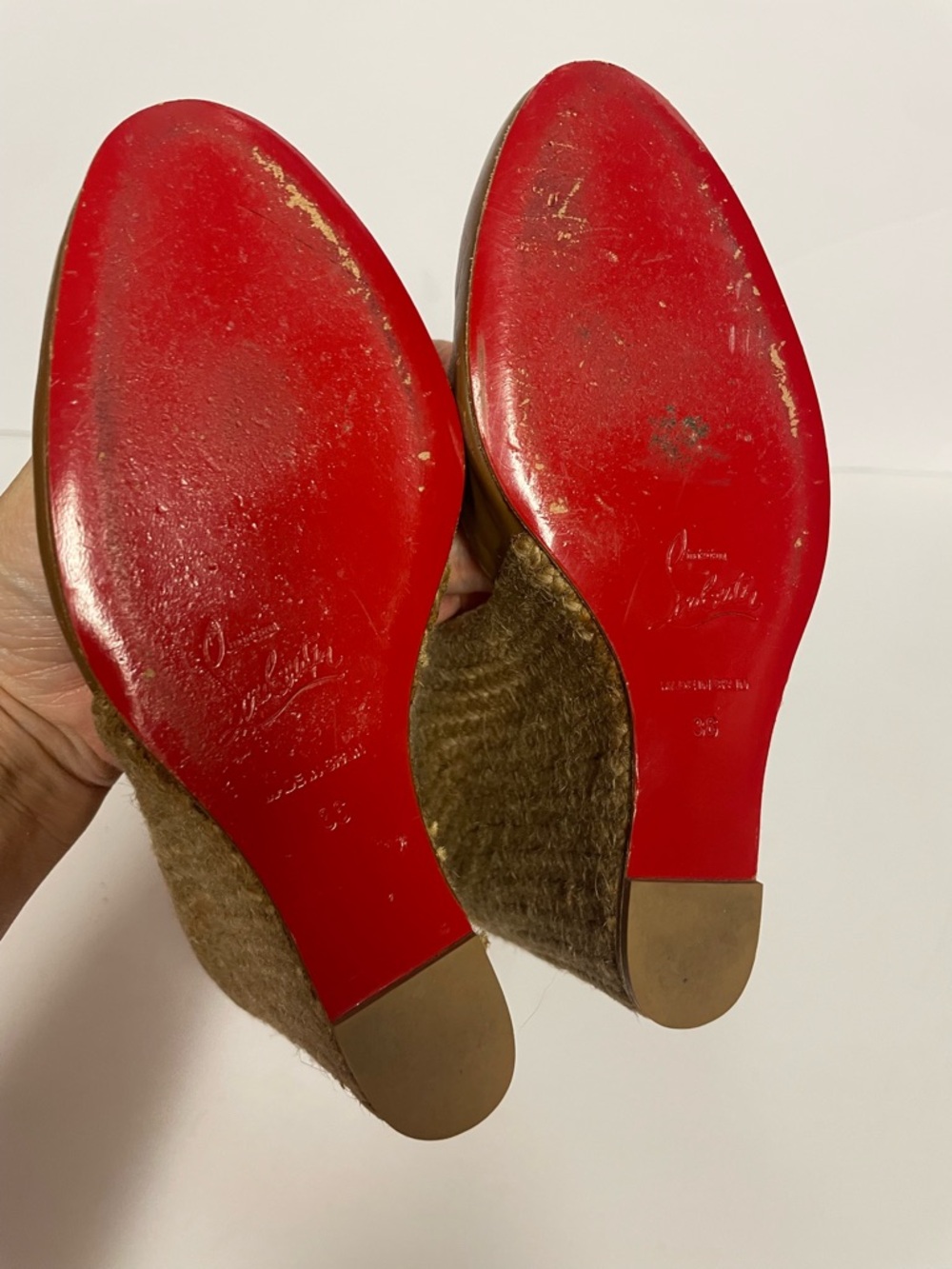 Christian Louboutin Brown Mary Jane Wedge Pumps espadrille leather 36 - Picture 12 of 13